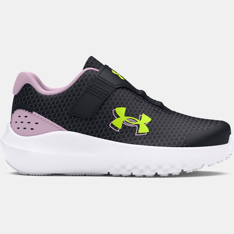Girls' Infant Under Armour Surge 4 AC Running Shoes Black / Purple Ace / High Vis Yellow 27